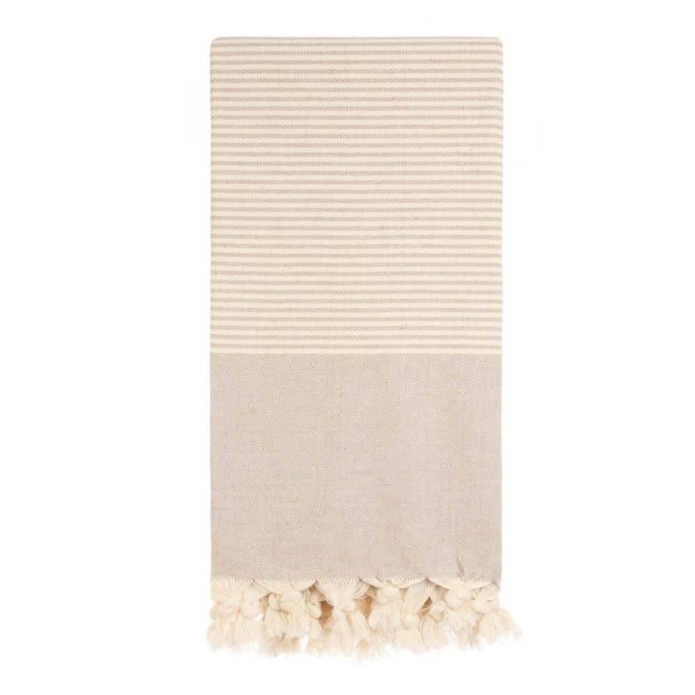 4 Beige Striped Beach Bath Towels - 100% Turkish Cotton